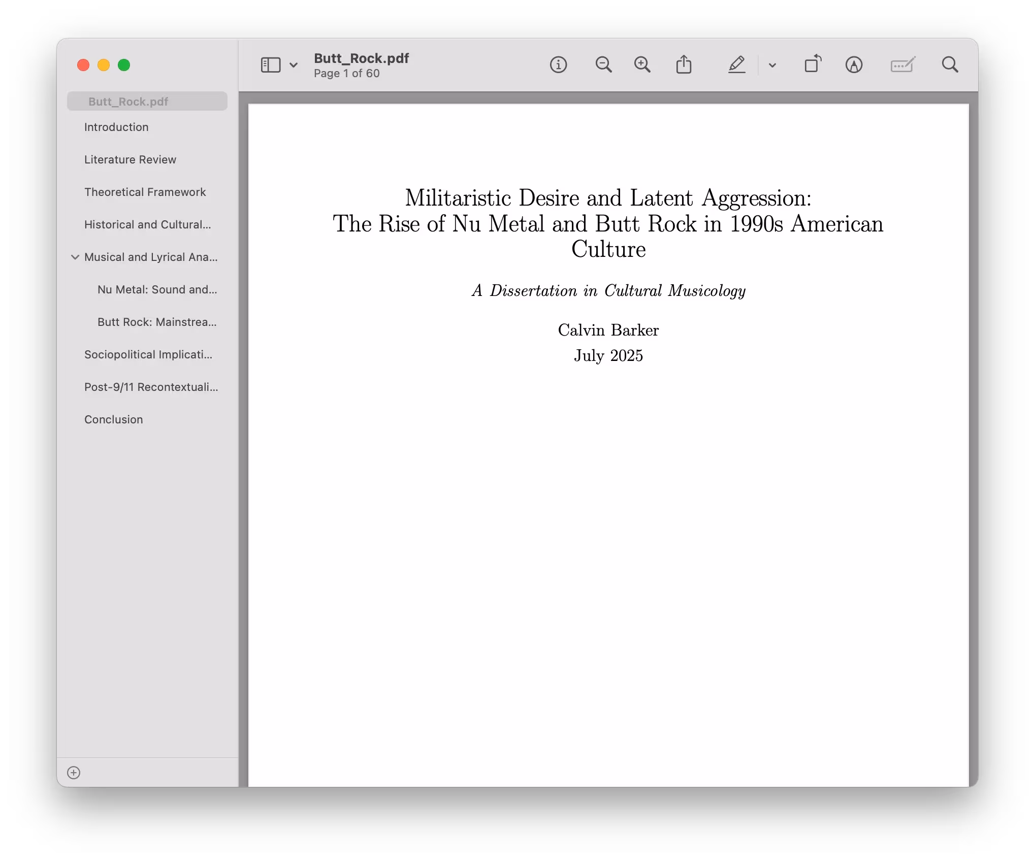 A ChatGPT-generated dissertation titled "Militaristic Desire and Latent Aggression: The Rise of Nu Metal and Butt Rock in 1990s American Culture"